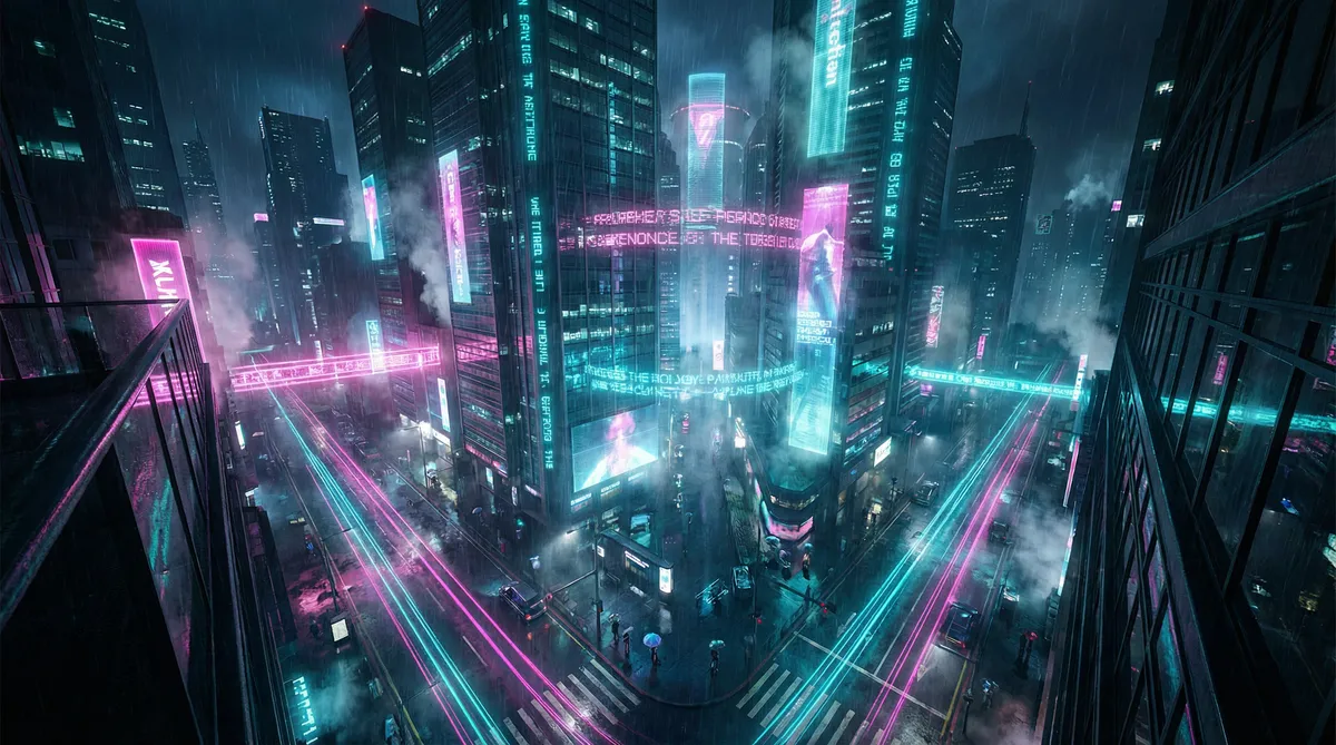 新还珠格格98集 竖屏短剧平台首页背景 - 赛博朋克都市夜景